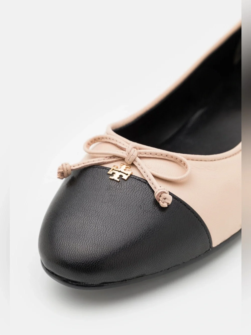 Tory Burch Cap Toe Leather Ballet Flat in Rose Pink & Perfect Black, size 10